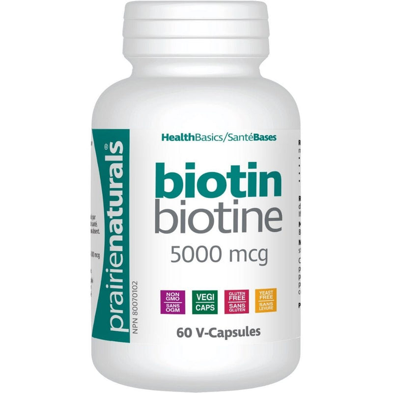 Prairie Naturals Biotin 5000mcg, Helps Maintain Healthy Hair, Skin and Nails, Non-GMO, 60-120 Vegetable Capsules
