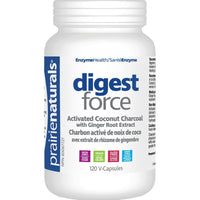 Prairie Naturals Digest-Force, Activated Charcoal 450mg + Ginger Extract 50mg, Helps Relieve Gas and Bloating, 15-120 V-Capsules