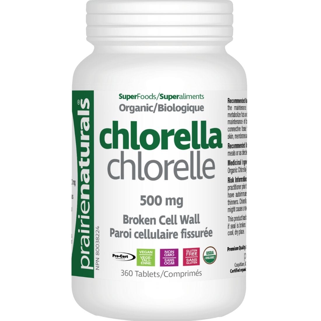 Prairie Naturals Organic Chlorella Tablets 500mg, Broken Cell Wall, Non-GMO