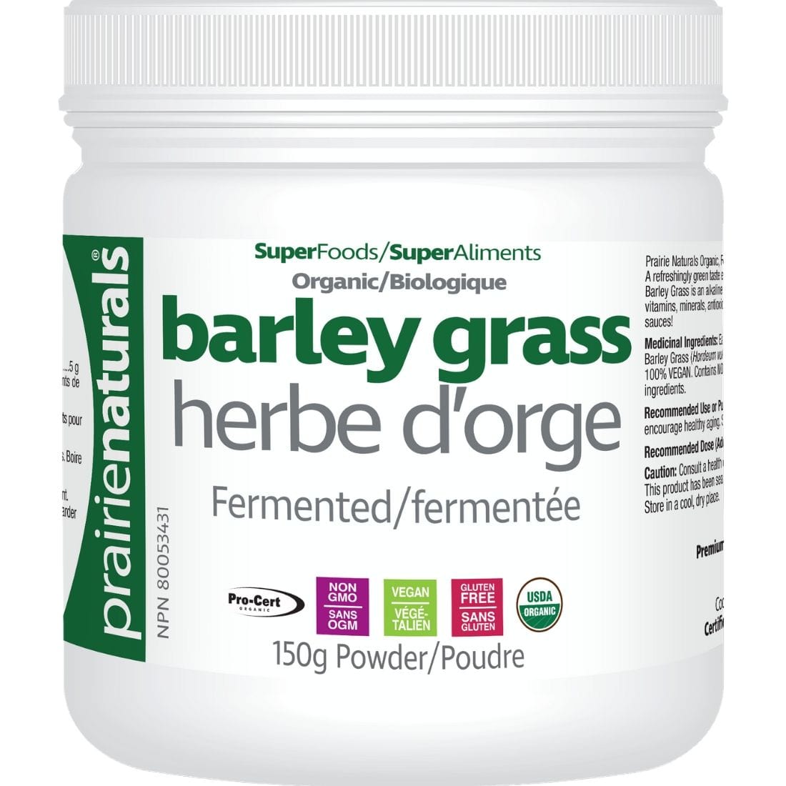 Prairie Naturals Organic Fermented Barley Grass Juice Powder