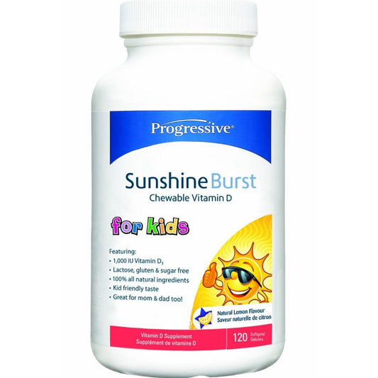 Progressive Vitamin D for Kids, Sunshine Burst Chewable Vitamin D for Kids 1000IU, 120 Chewable Softgels