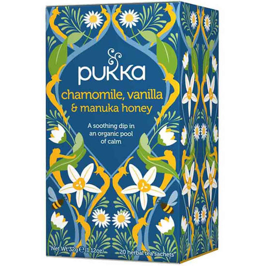 Pukka Herbs Chamomile, Vanilla & Manuka Honey Tea, 20 Tea Sachets