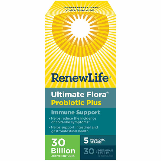 Renew Life Ultimate Flora Everyday Immune 10 Billion Active Cultures, Shelf Stable, 30 Capsules (Formerly Probiotic Plus Immune Support)