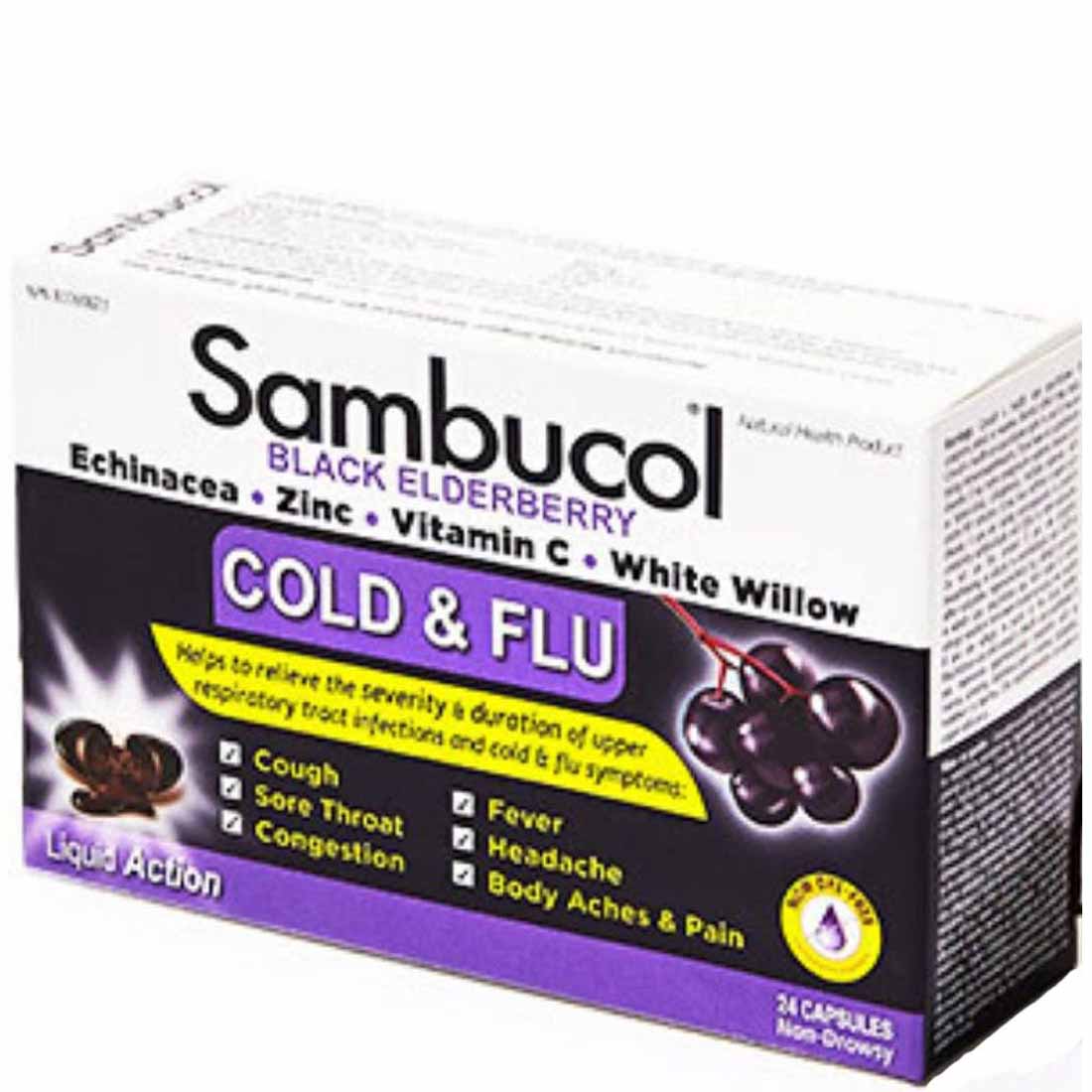 Sambucol Cold & Flu Capsules (Elderberry, Echinacea, Zinc & Vitamin C), 24 Capsules