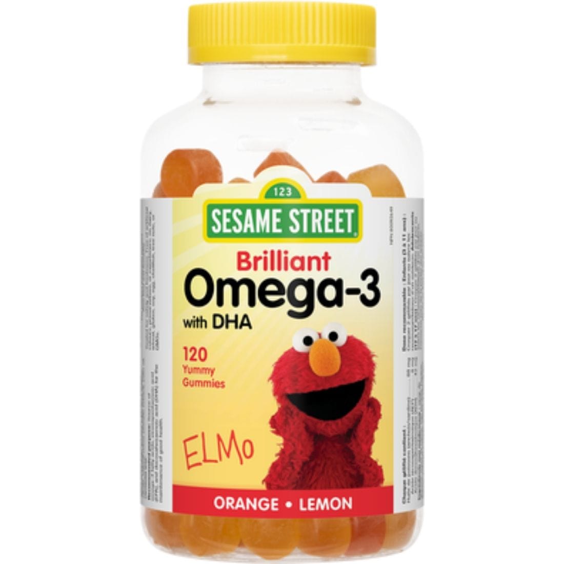 Webber Naturals Sesame Street Omega 3 Gummy with DHA. Orange and Lemon, 120 Gummies