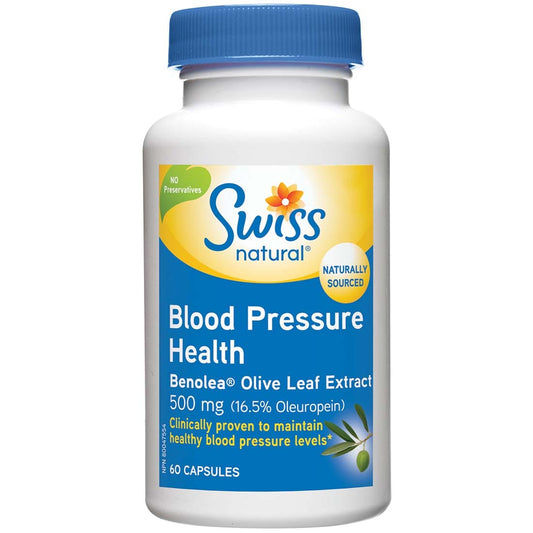 Swiss Natural Blood Pressure Health with Benolea Olive Leaf Extract, 60 Capsules