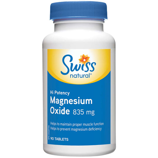 Swiss Natural Magnesium Oxide Hi Potency 835mg, 90 Tablets