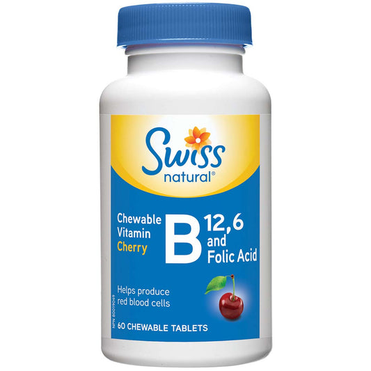 Swiss Natural Vitamin B12, B6 & Folic Acid, 60 Chewable Tablets