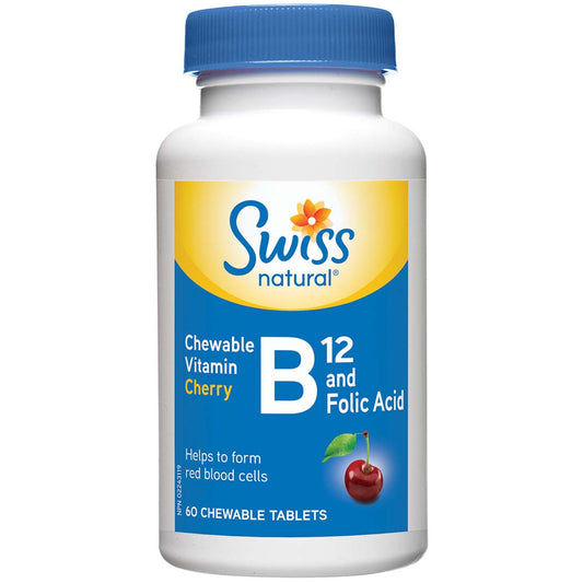 Swiss Natural Vitamin B12 & Folic Acid, 60 Chewable Tablets