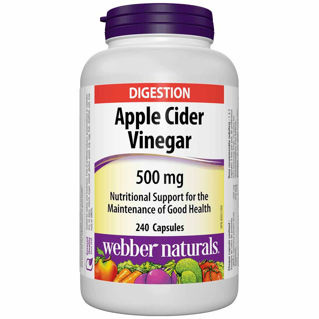 Webber Naturals Apple Cider Vinegar 500mg, 240 Capsules