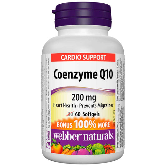 Webber Naturals Coenzyme Q10 200mg, BONUS SIZE, 100% More, 30+30 Capsules