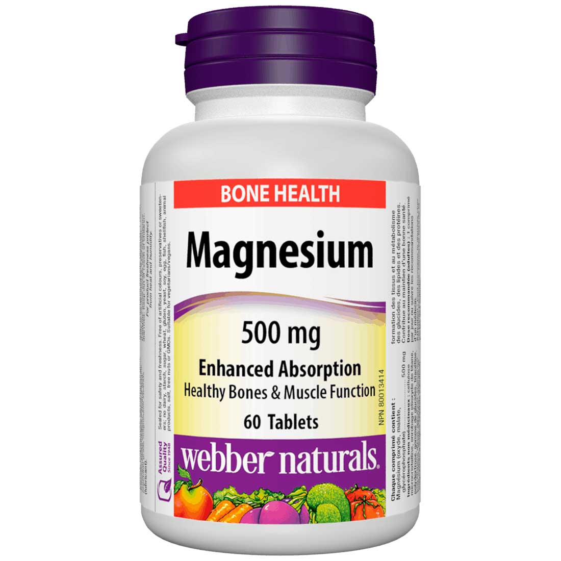Webber Naturals Magnesium 500mg, Chelated for Enhanced Absorption, 60 Tablets