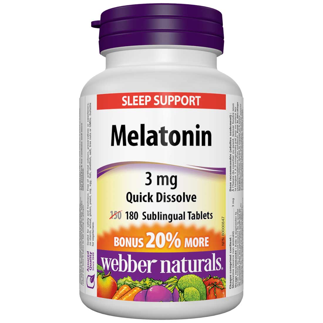 Webber Naturals Melatonin 3mg, Quick Dissolving Tablets, Peppermint