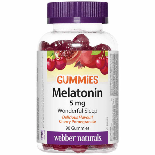 Webber Naturals Melatonin Gummies 5mg, Cherry Pomegranate Flavour, 90 Gummies