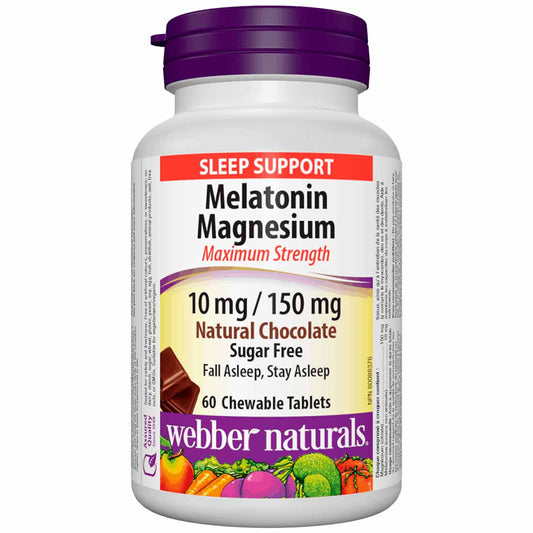Webber Naturals Melatonin Magnesium, 10mg /150mg, Sugar Free, 60 Chewable Tablets