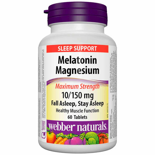 Webber Naturals Melatonin Magnesium, 10mg/150mg, Maximum Strength, 60 Tablets