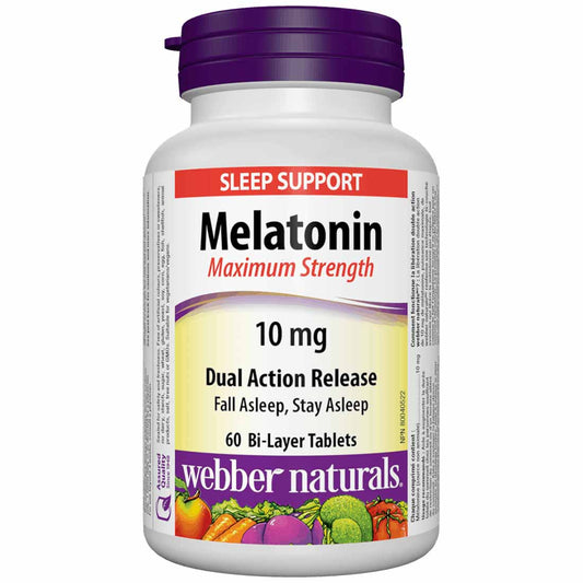 60 Time Release Tablets | Webber Naturals Melatonin Maximum Strength 10mg Dual Action Release