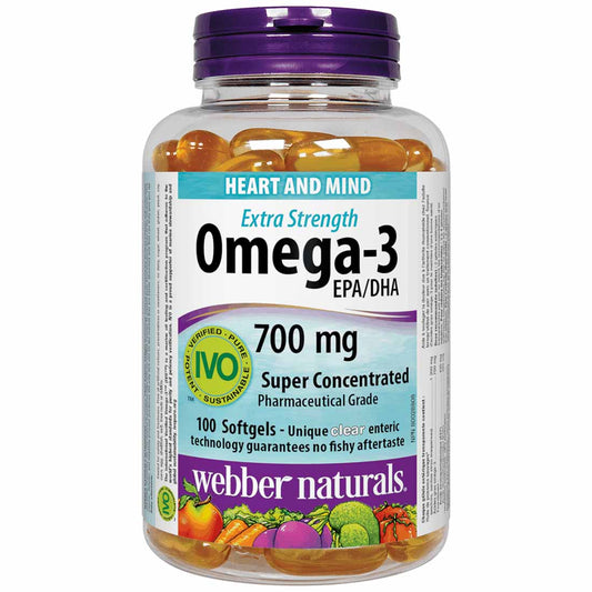 Webber Naturals Omega-3 EPA 420mg, DHA 280mg, Extra Strength, 700mg, 100 Clear Enteric Softgels