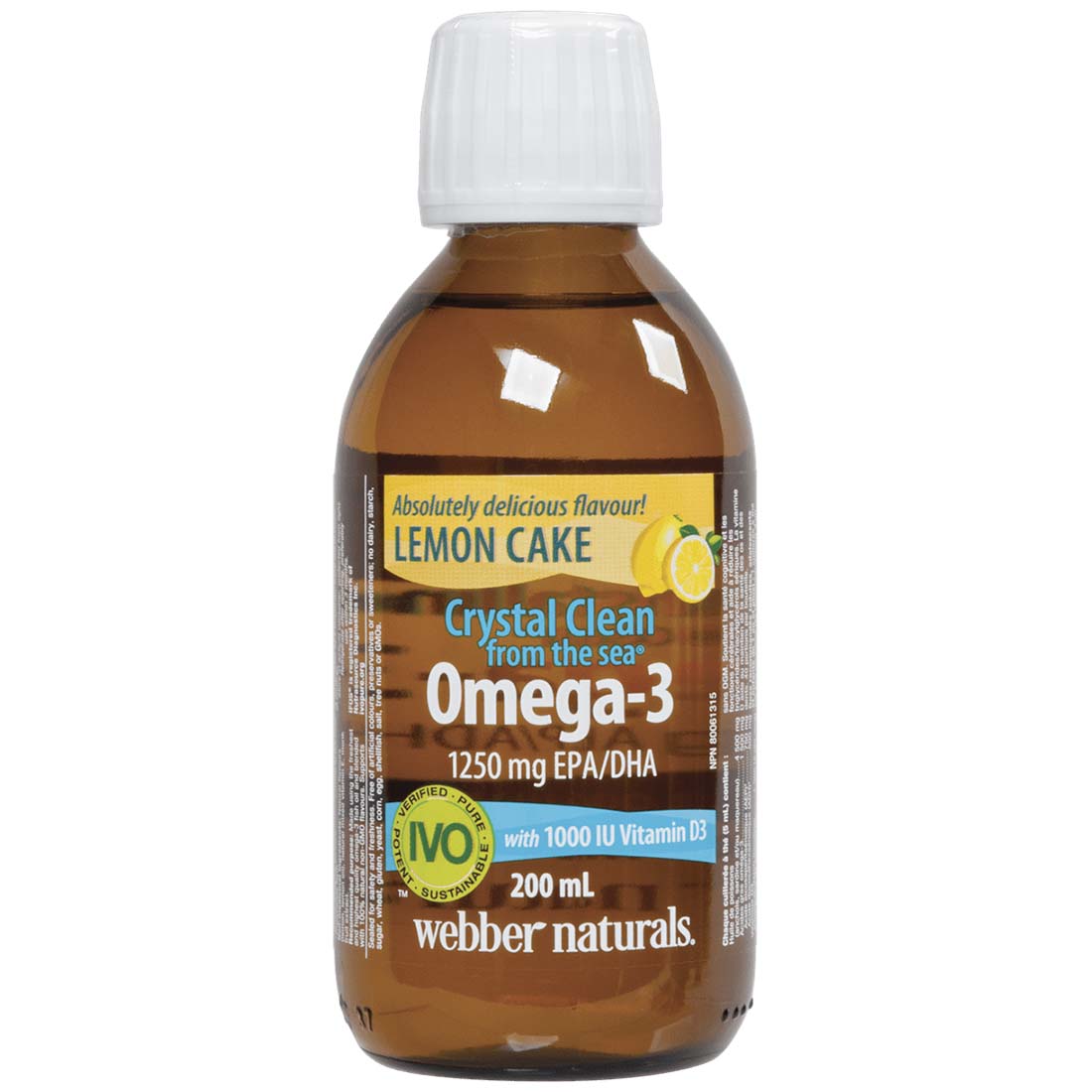 Webber Naturals Omega-3 with Vitamin D3 Fish Oil, Crystal Clean from the Sea, Lemon Cake, 200ml Liquid