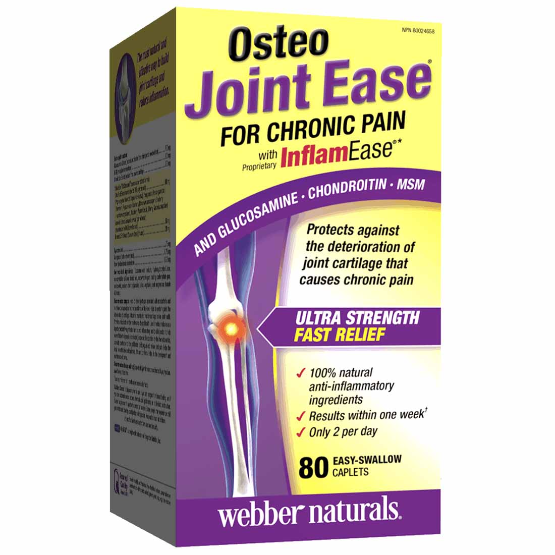 Webber Naturals Osteo Joint Ease with InflamEase and Glucosamine Chondroitin MSM, 80 Easy Swallow Caplets