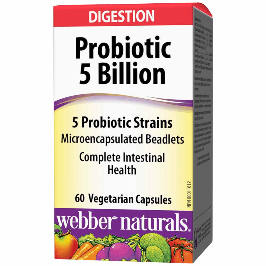 Webber Naturals Probiotic Multi Strain, 5 Billion Active Cells, 5 Probiotic Strains, 60 Vegetarian Capsules