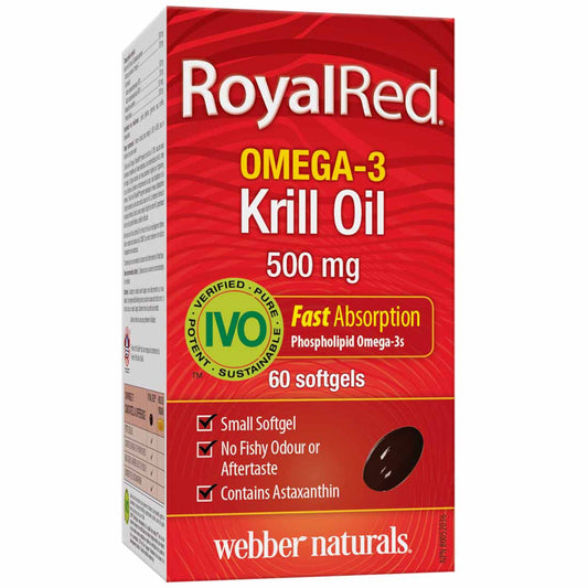 Webber Naturals RoyalRed Omega-3 Krill Oil 500mg, 100% Pure, 60 Softgels