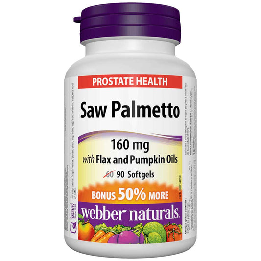Webber Naturals Saw Palmetto 160mg, BONUS 50% More, 60+30 Softgels