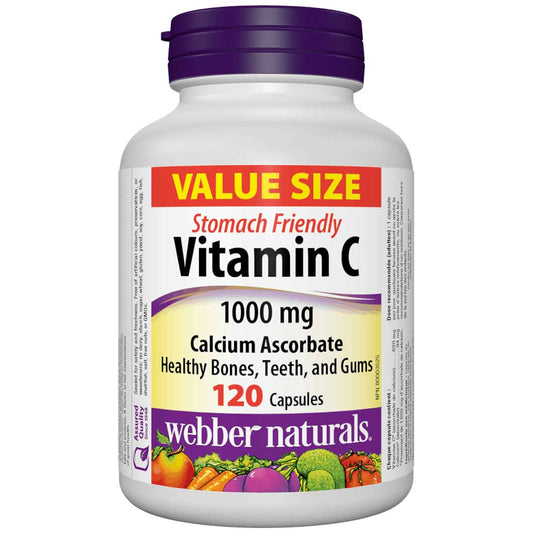 Webber Naturals Vitamin C, 1000mg Calcium Ascorbate (Stomach Friendly) 120 Capsules