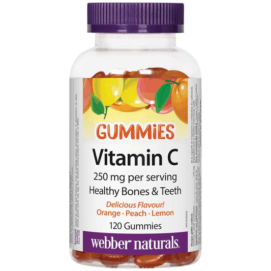 Webber Naturals Vitamin C Gummies 250mg (Orange, Peach, Lemon), 120 Gummies