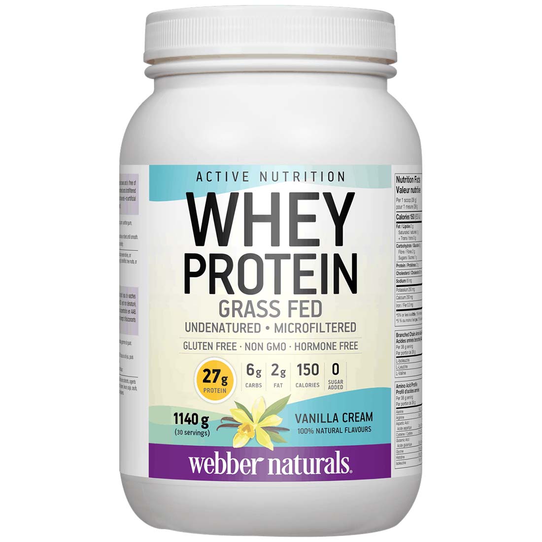 Webber Naturals Grass Fed Whey Protein, 27g Protein, All Natural, Non-GMO, Gluten-Free, 30 Servings