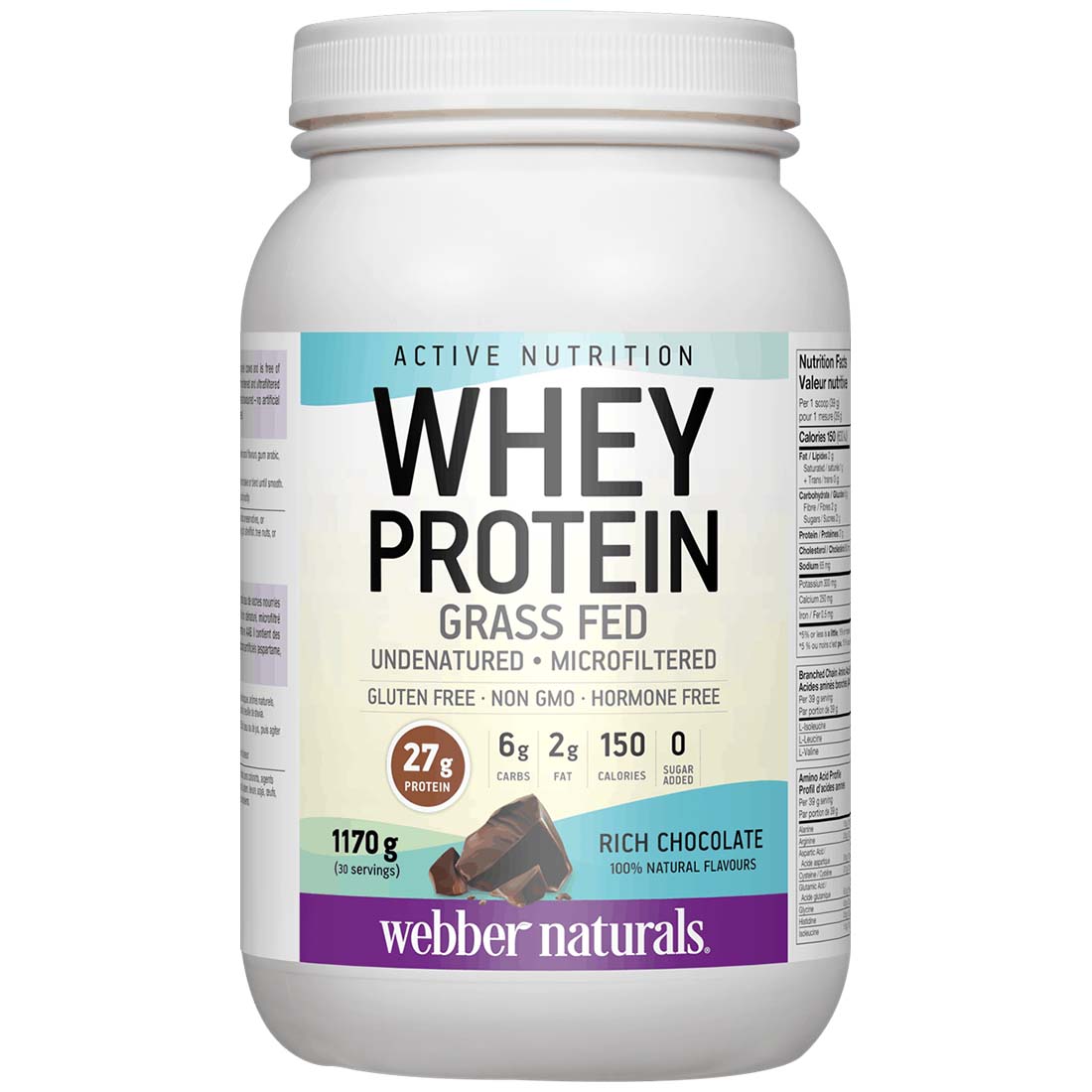 Webber Naturals Grass Fed Whey Protein, 27g Protein, All Natural, Non-GMO, Gluten-Free, 30 Servings