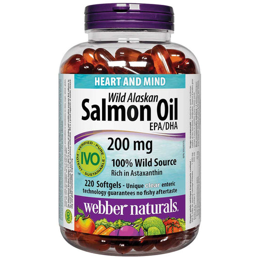 Webber Naturals Wild Alaskan Salmon Oil, 200mg, 220 Clear Enteric Softgels