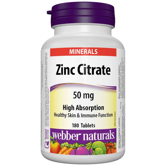 Webber Naturals Zinc Citrate 50mg, 180 Tablets