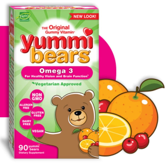 Hero Nutritionals Yummi Bears Omega 3 (Vegetarian Approved), 90 Gummies (Estimated Arrival Oct/2020 ~ Enter your email to be notified)