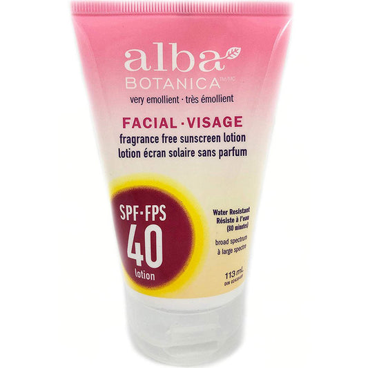 Alba Botanical Facial Fragrance Free Sunscreen, Water Resistant (SPF 40), 113ml