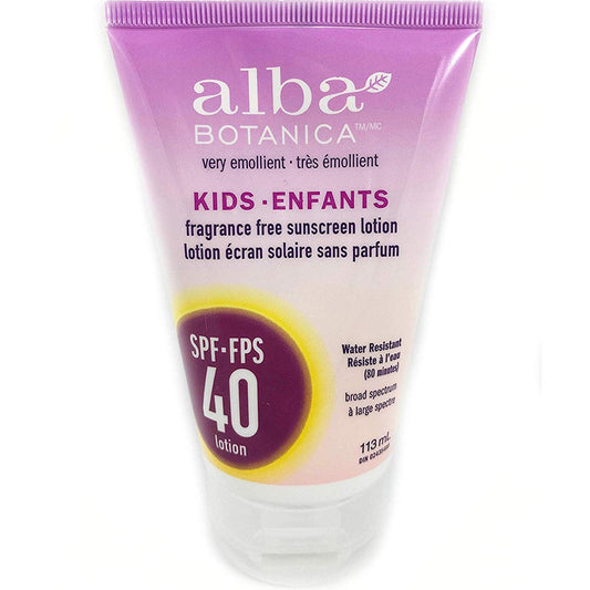 Alba Botanica Kids Fragrance Free Sunscreen Lotion, Water Resistant (SPF 40), 113ml