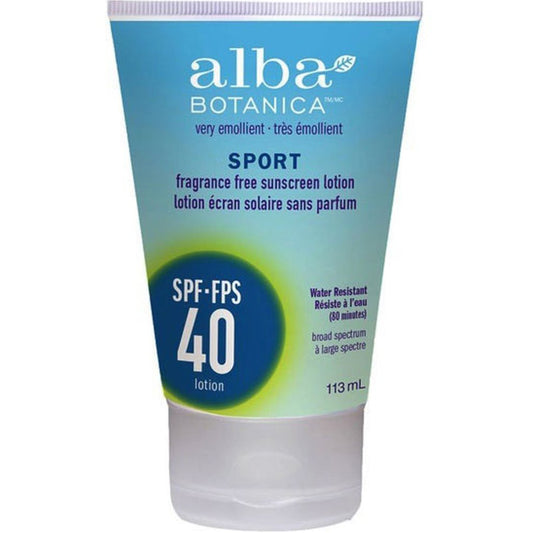 Alba Botanica Sport Fragrance Free Sunscreen Lotion, Water Resistant (SPF 40), 113ml