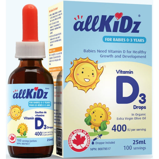 Allkidz Vitamin D3 Drops for Baby 0-3 Years 400IU, 25ml (100 Drops)