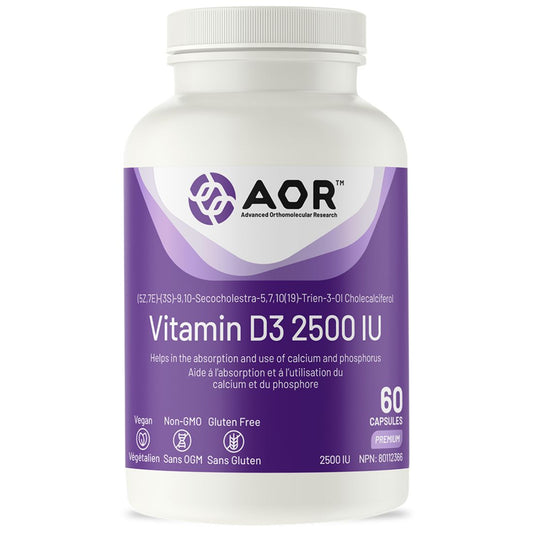 AOR Vitamin D3 2500IU, 60 Capsules