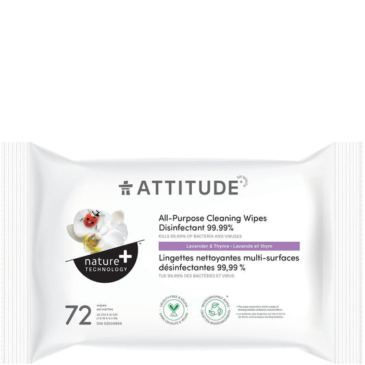 Attitude All-Purpose Disinfectant Wipes 99.9%, 72Wipes
