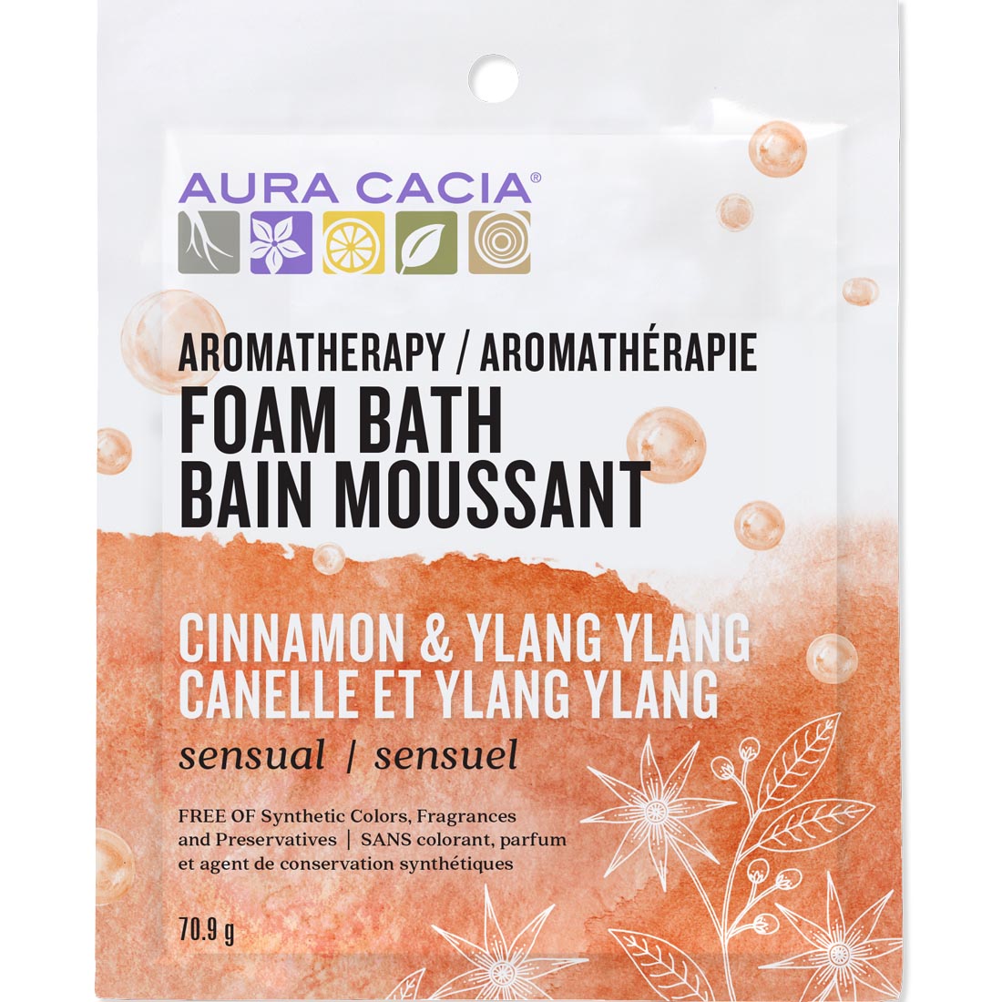Aura Cacia Cinnamon/Ylang Ylang Foam Bath, 6 Packs, 6 x 71g