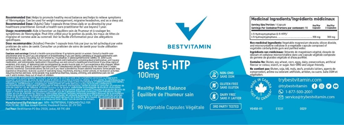 BestVitamin Best 5-HTP 100mg Extra Strength, 90 Vegetable Capsules