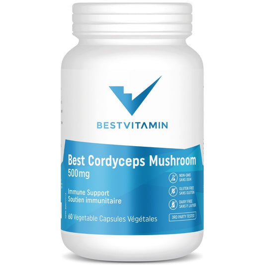 BestVitamin Best Cordyceps Mushroom 500mg, Anti- microbial immune support, Non-GMO, 60 Vegetable Capsules