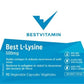 BestVitamin Best L-Lysine, 500mg, Builds Collagen & Reduces Cold Sores, 90 Vegetable Capsules, Clearance 50% Off, Final Sale