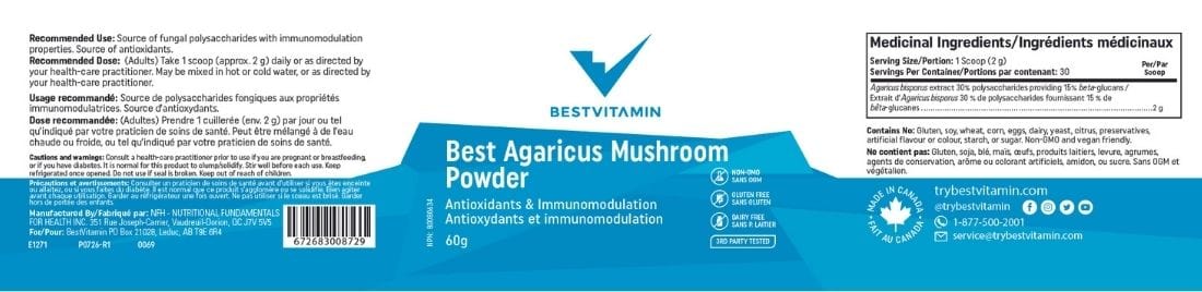 Bestvitamin Best Agaricus Mushroom Powder 2000mg, 60g