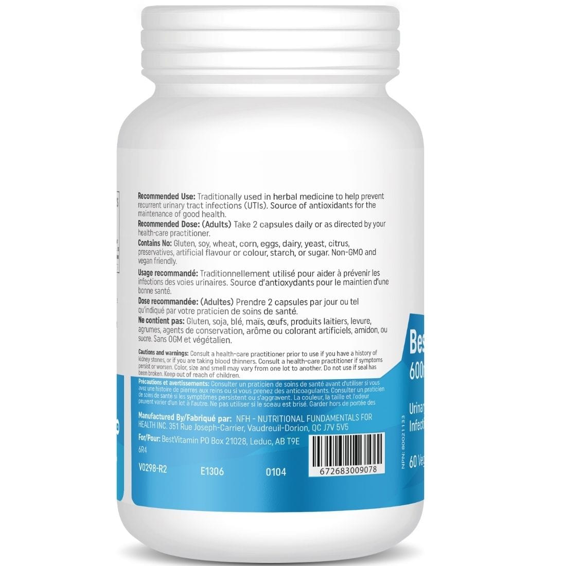 BestVitamin Best Cranberry 600mg, UTI Prevention & Support, Non-GMO, 60 Vegetable Capsules