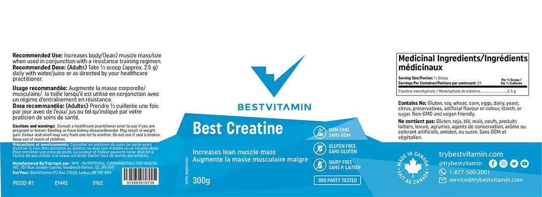 BestVitamin Best Creatine, 100% Pure, Non-GMO, 300g