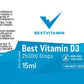 BestVitamin Best Liquid Vitamin D3 Drops 2500IU with Organic Olive Oil, 500 Servings, 15ml