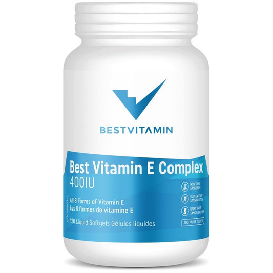 BestVitamin Best Vitamin E Complex 400IU, All 8 Forms of Vitamin E in One Liquid Softgel, Non-GMO