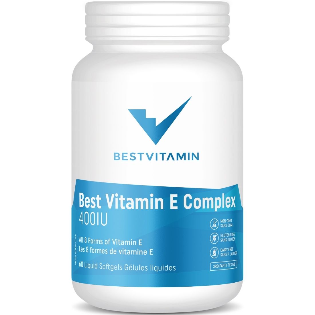 BestVitamin Best Vitamin E Complex 400IU, All 8 Forms of Vitamin E in One Liquid Softgel, Non-GMO
